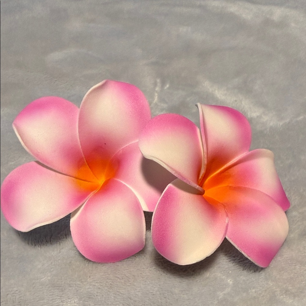 Pink and White Plumeria Hair Clip set
